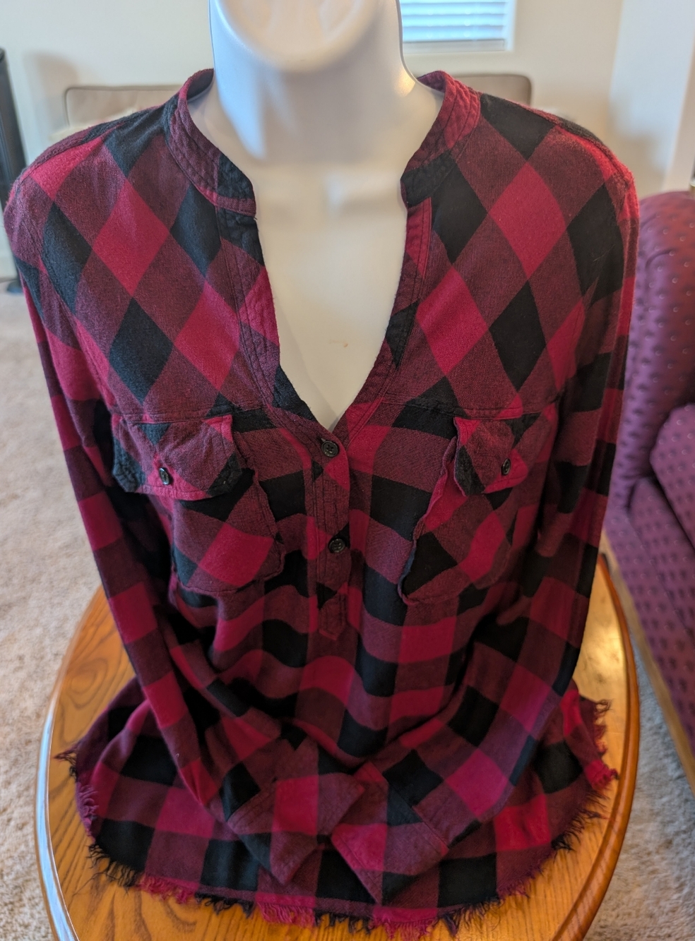 Rails Red/Black Buffalo Plaid Linen Blend Button-Front Shirt - Size XS